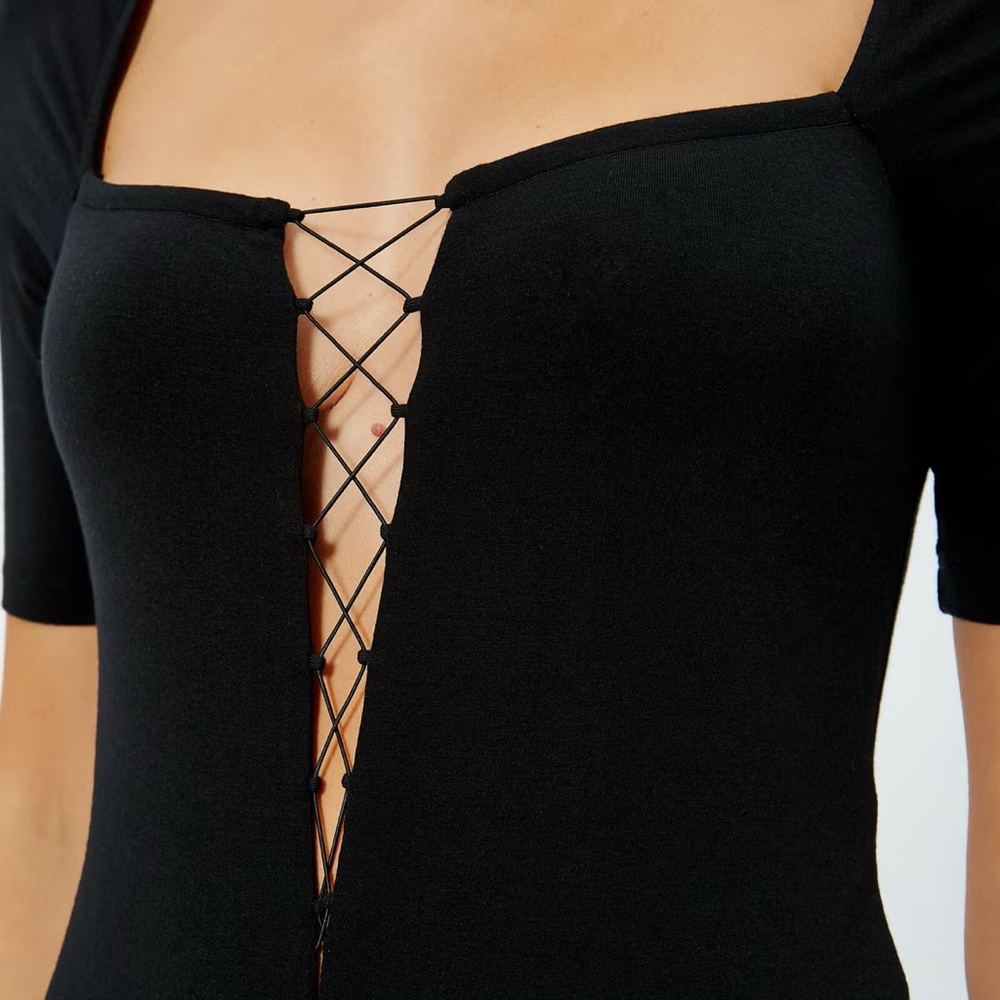 T by Alexander Wang Women's Stretch Jersey Criss Cross Front Short Sleeve